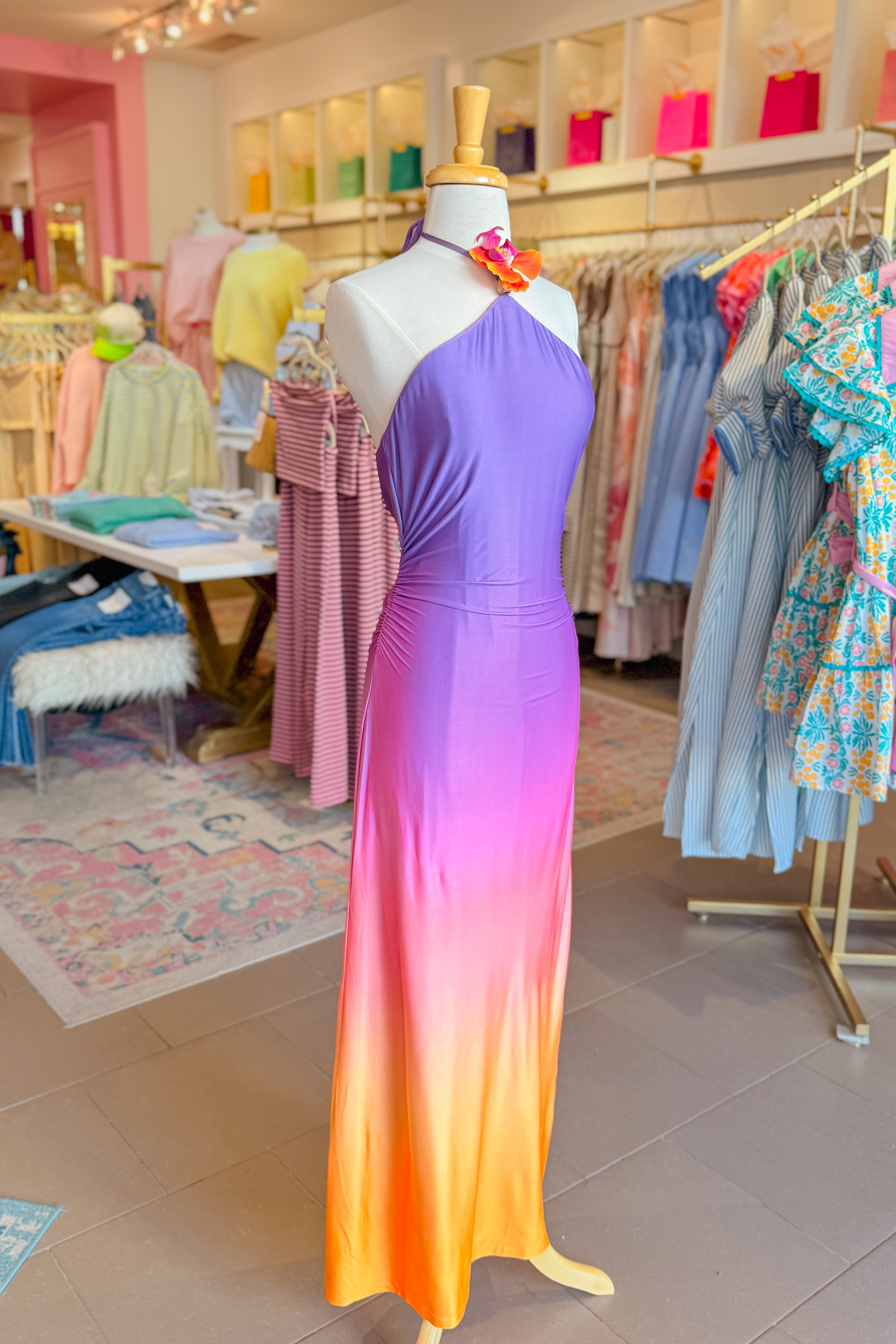 Sunset Ombre Halter Neck Maxi Dress