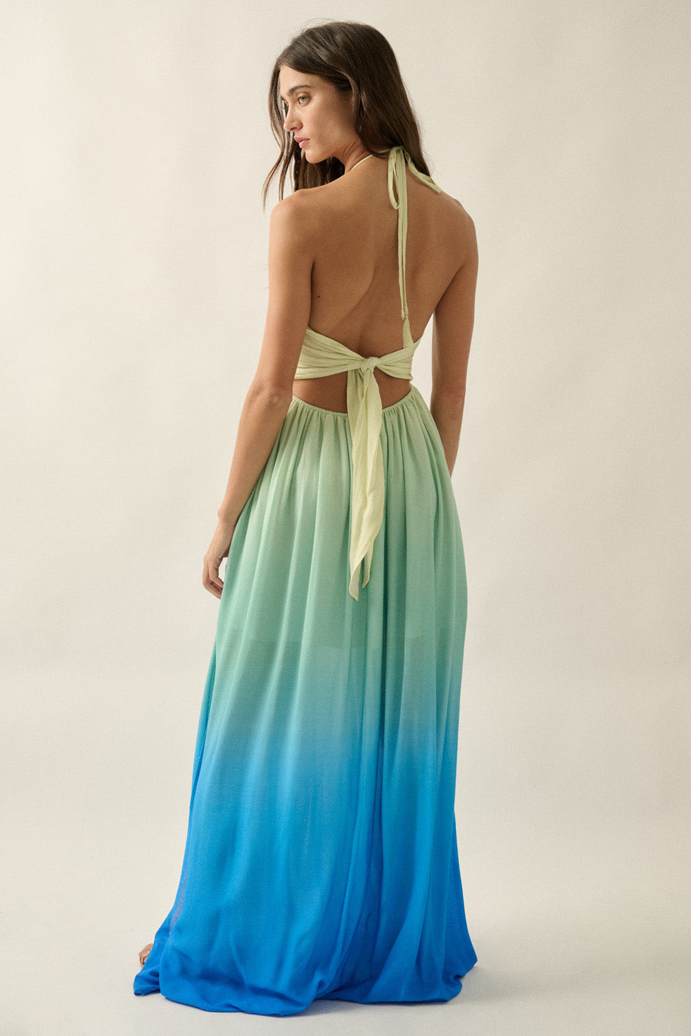 Ombre Halter Neck Maxi Dress - Blue