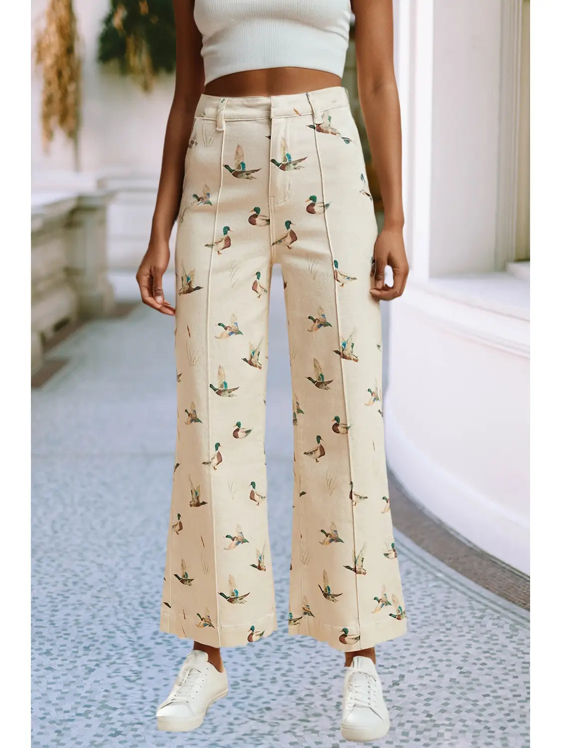 Mallard Duck Print Wide Leg jeans