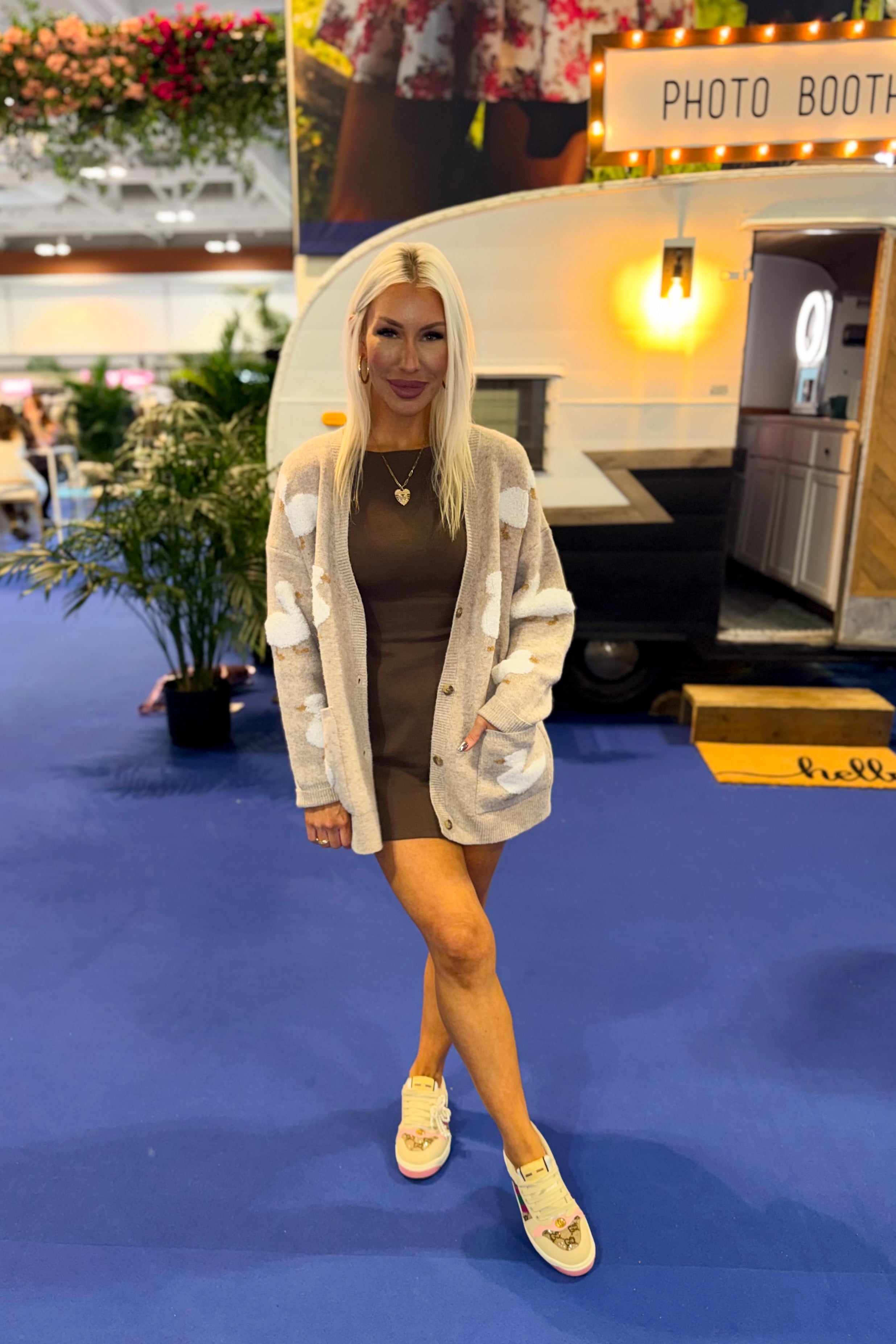 Brown Boatneck Mini Dress
