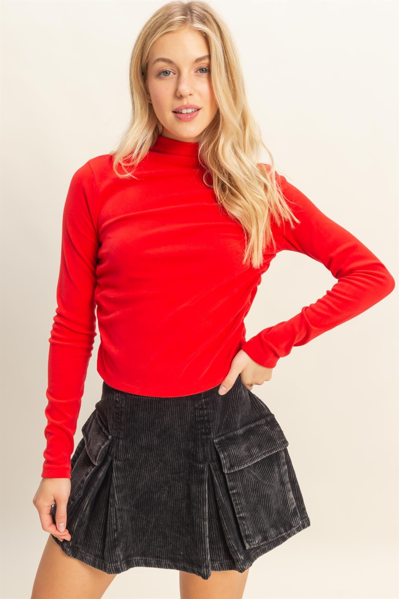 Red Mock Neck Knit Top