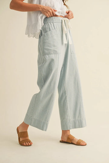 Blue Striped Drawstring Jeans