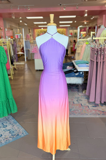 Sunset Ombre Halter Neck Maxi Dress