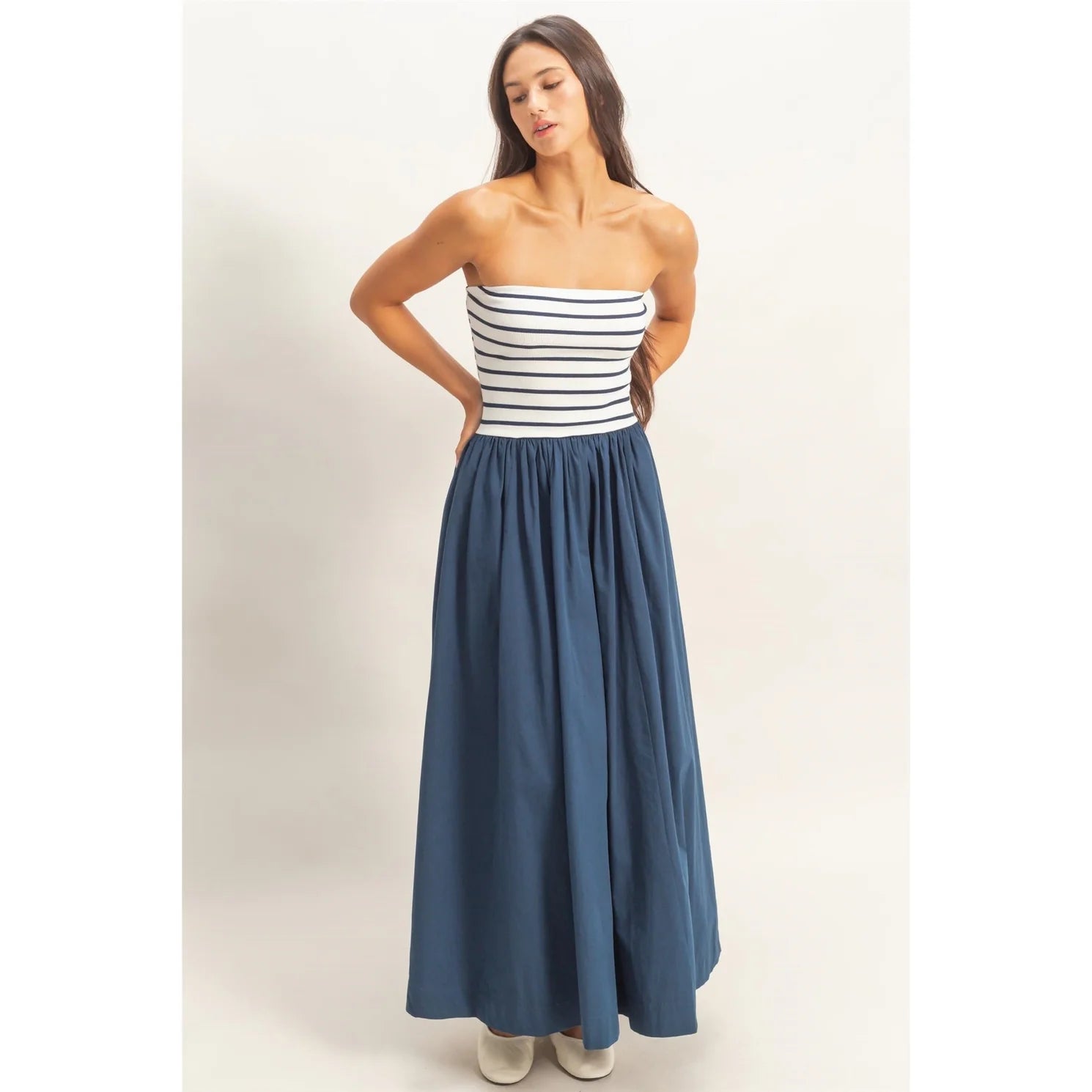 Striped Navy Tube Maxi Dress