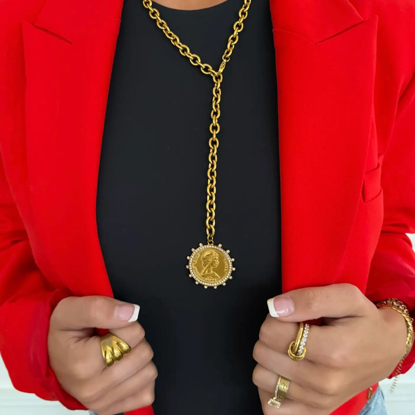 Gold Coin Drop Pendant Necklace