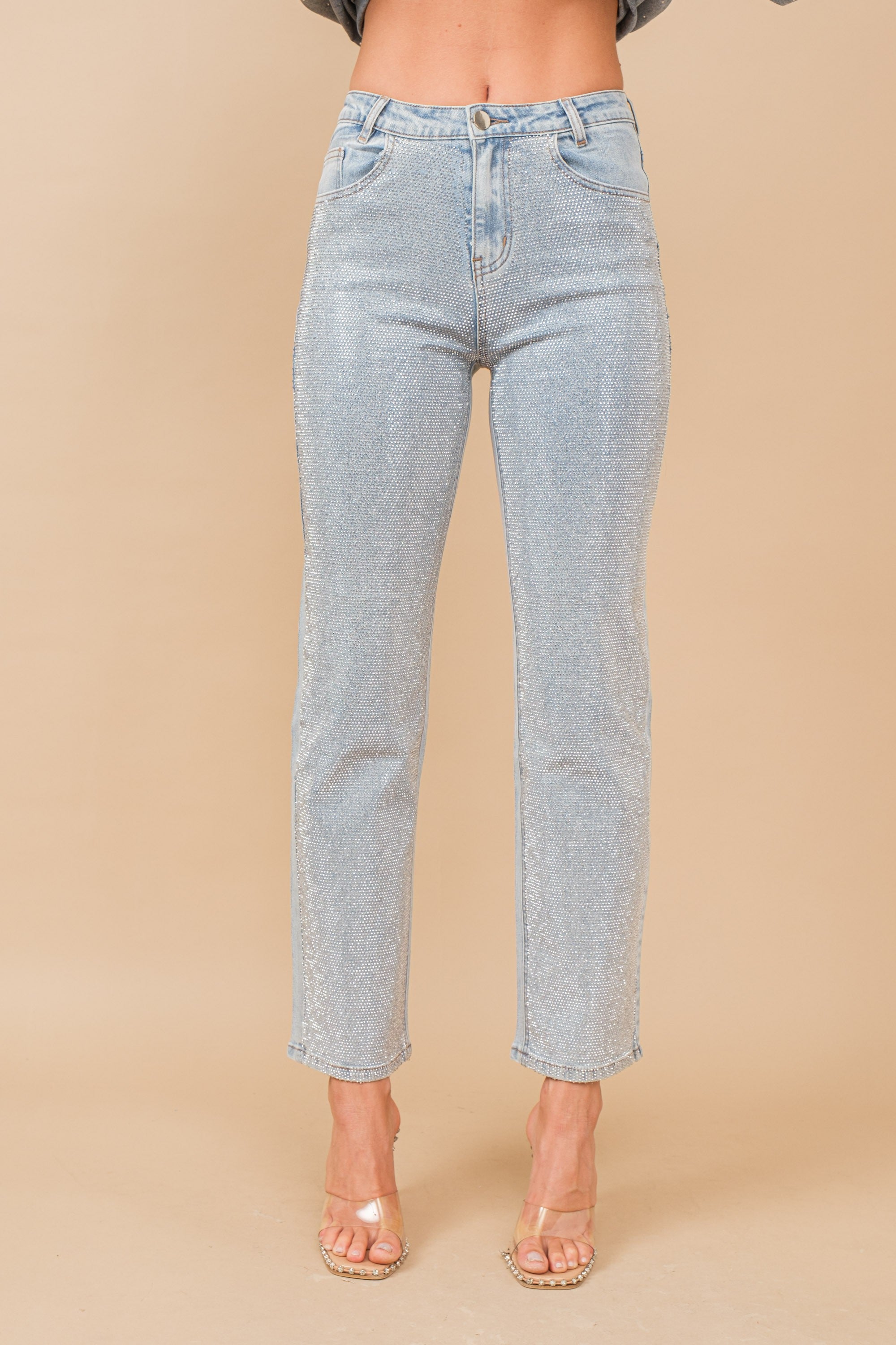 Rhinestone Studded Denim Jeans