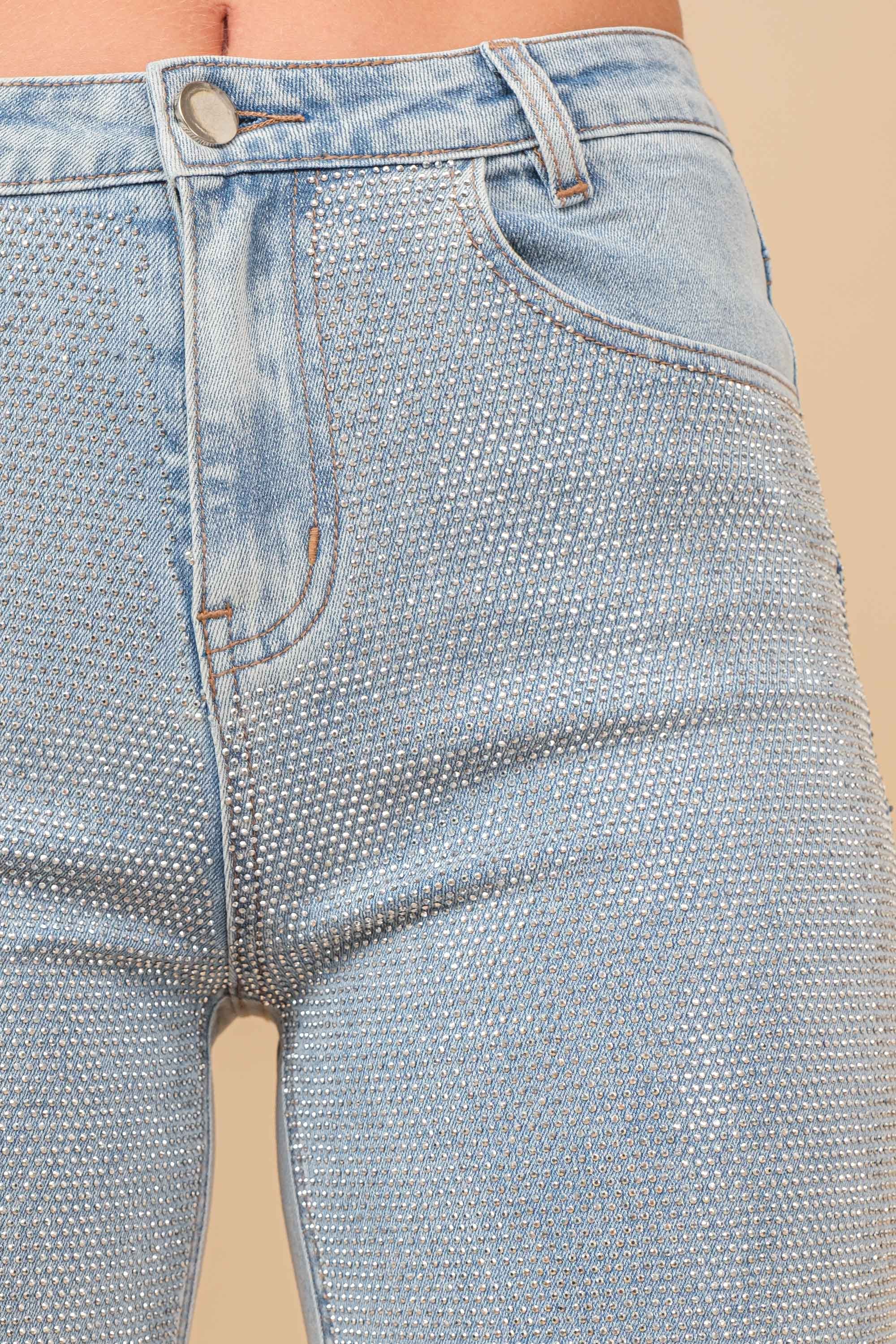 Rhinestone Studded Denim Jeans