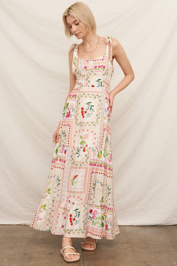Floral Pattern Tiered Ruffle Maxi Dress