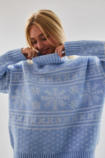 Ice Blue Snowflake Pattern Sweater