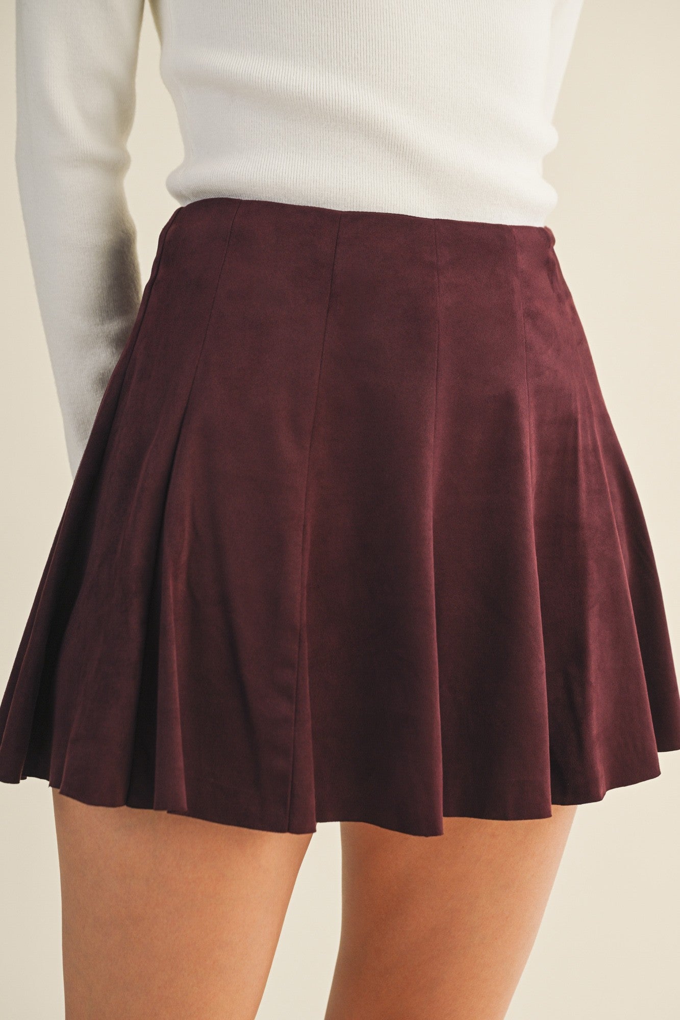 Merlot Suede Flared Mini Skort