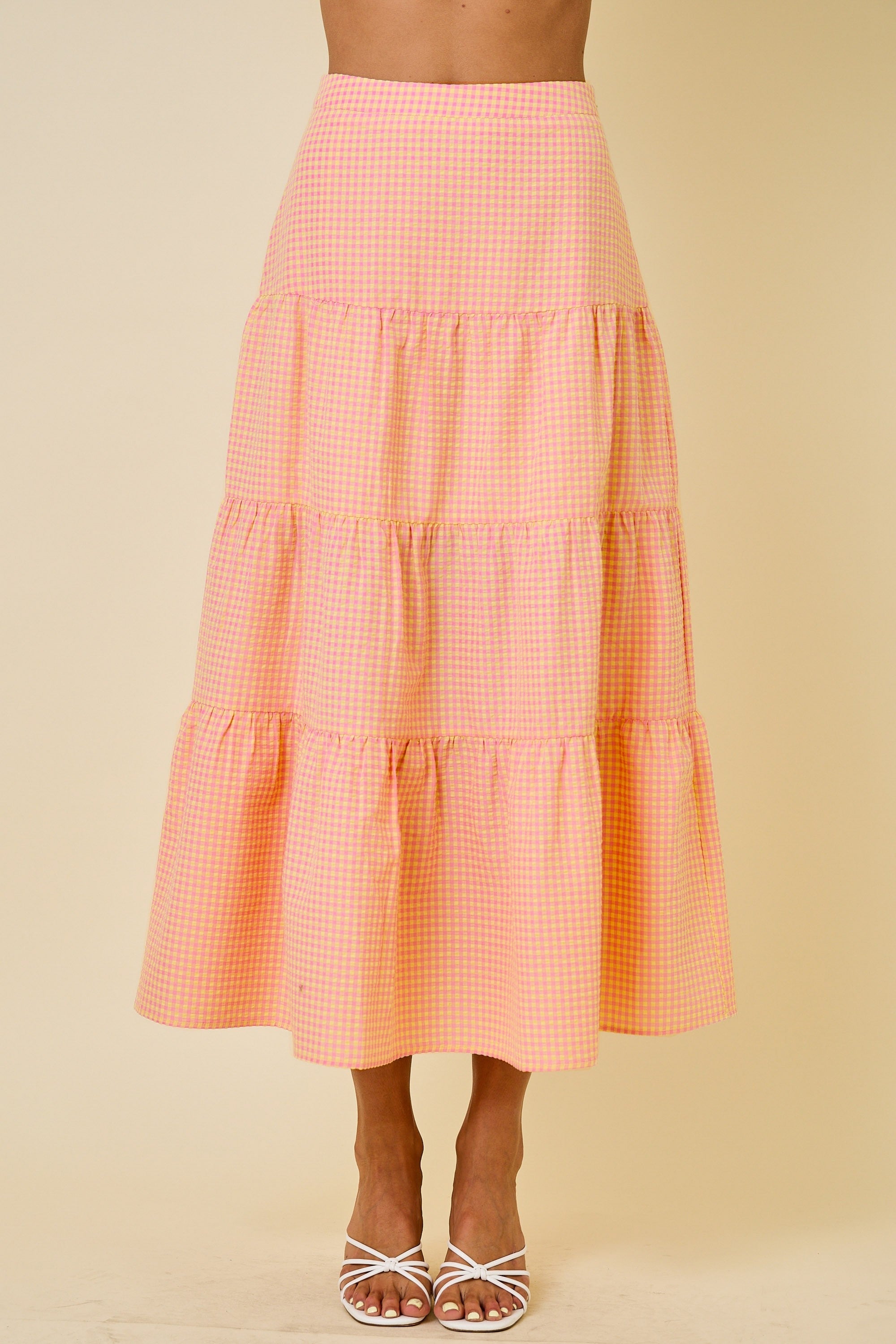 Pink and Yellow Gingham Maxi Skirt