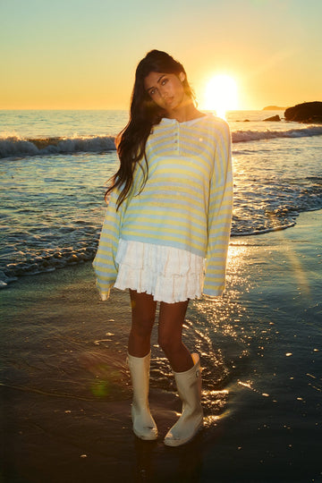 Blue and Yellow Striped Soft Knit Sweater
