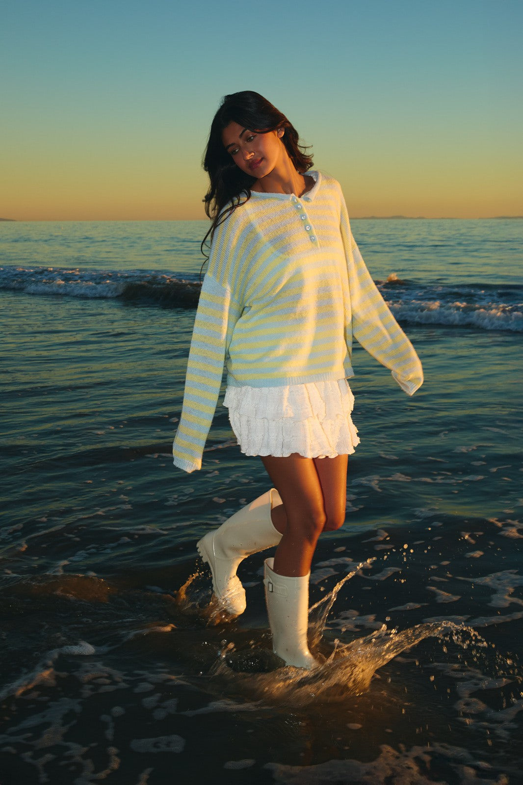 Blue and Yellow Striped Soft Knit Sweater