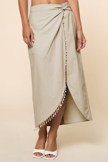 Shell Beaded Maxi Skirt - Taupe