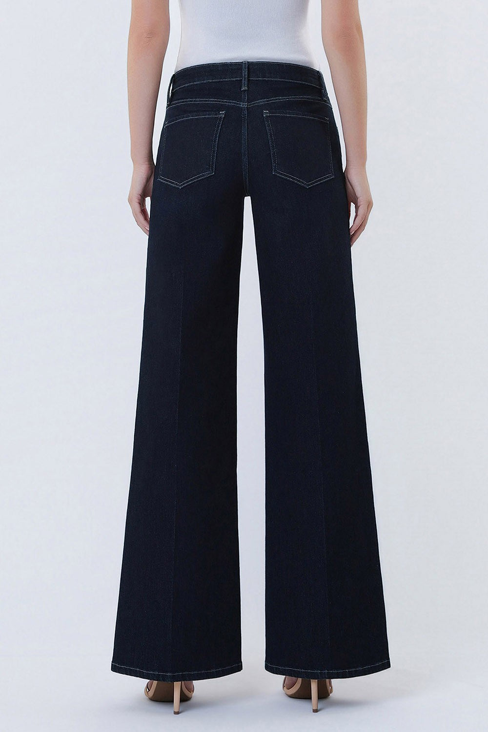 Olivia Mid Rise Dark Wash Trouser Fold Wide Jeans
