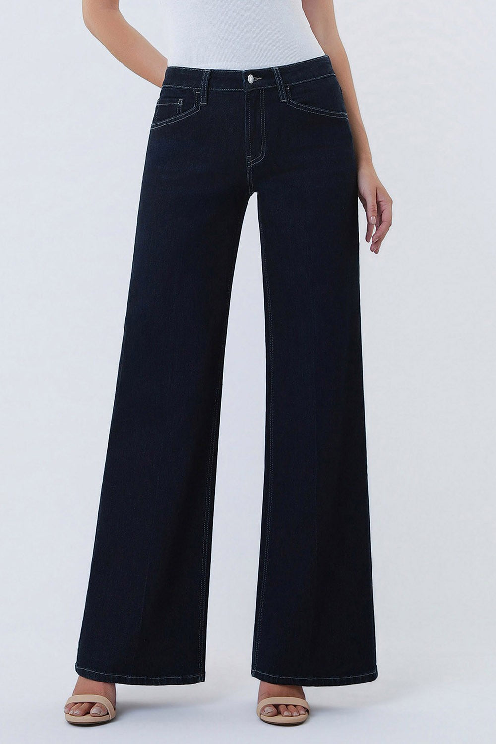 Olivia Mid Rise Dark Wash Trouser Fold Wide Jeans