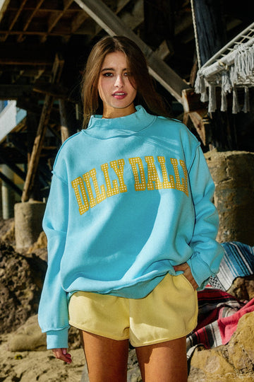 Blue Reversible Dilly Dally Mock Neck Sweatshirt