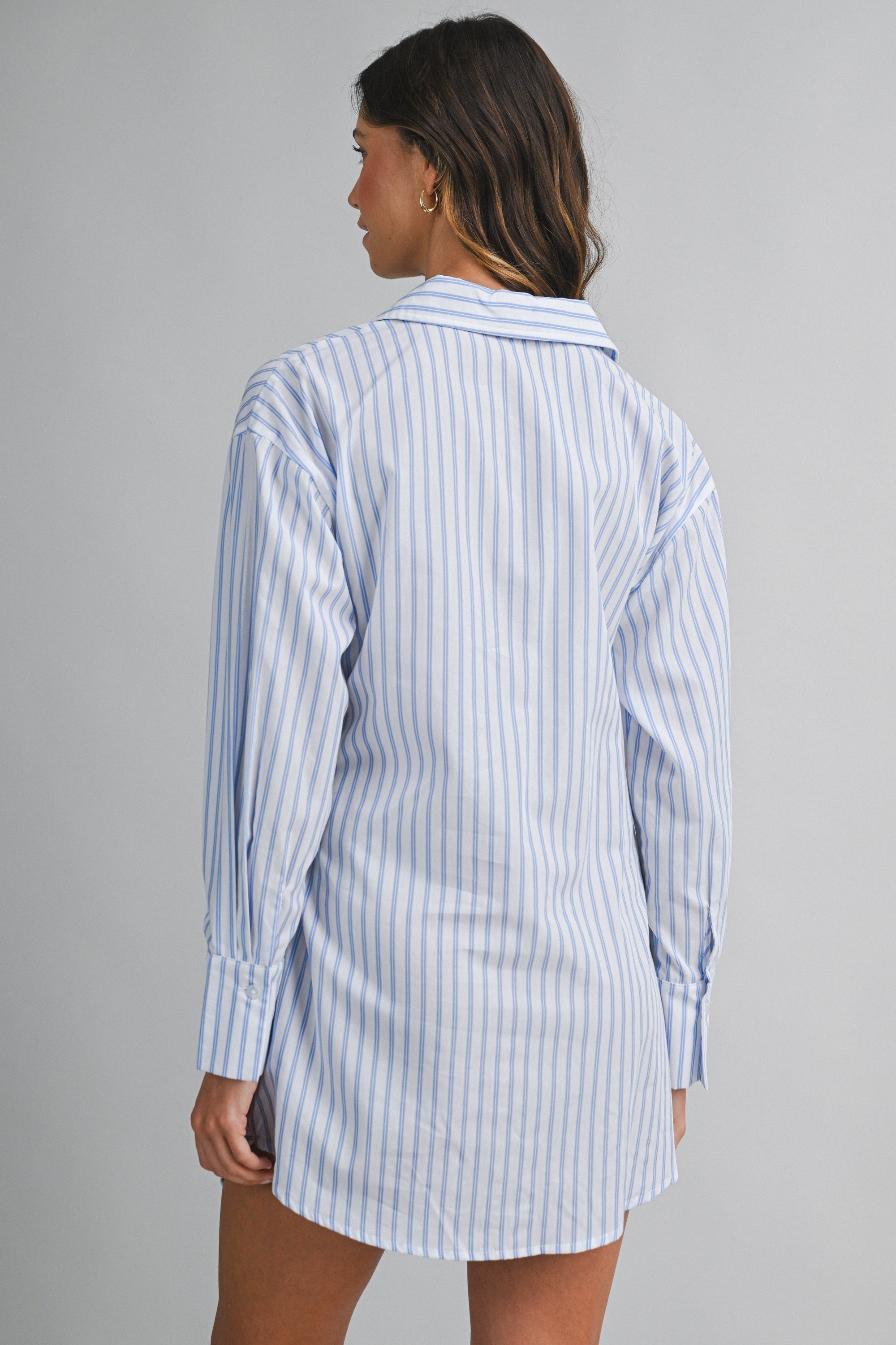 Front Tie Button Down Mini Dress - Blue