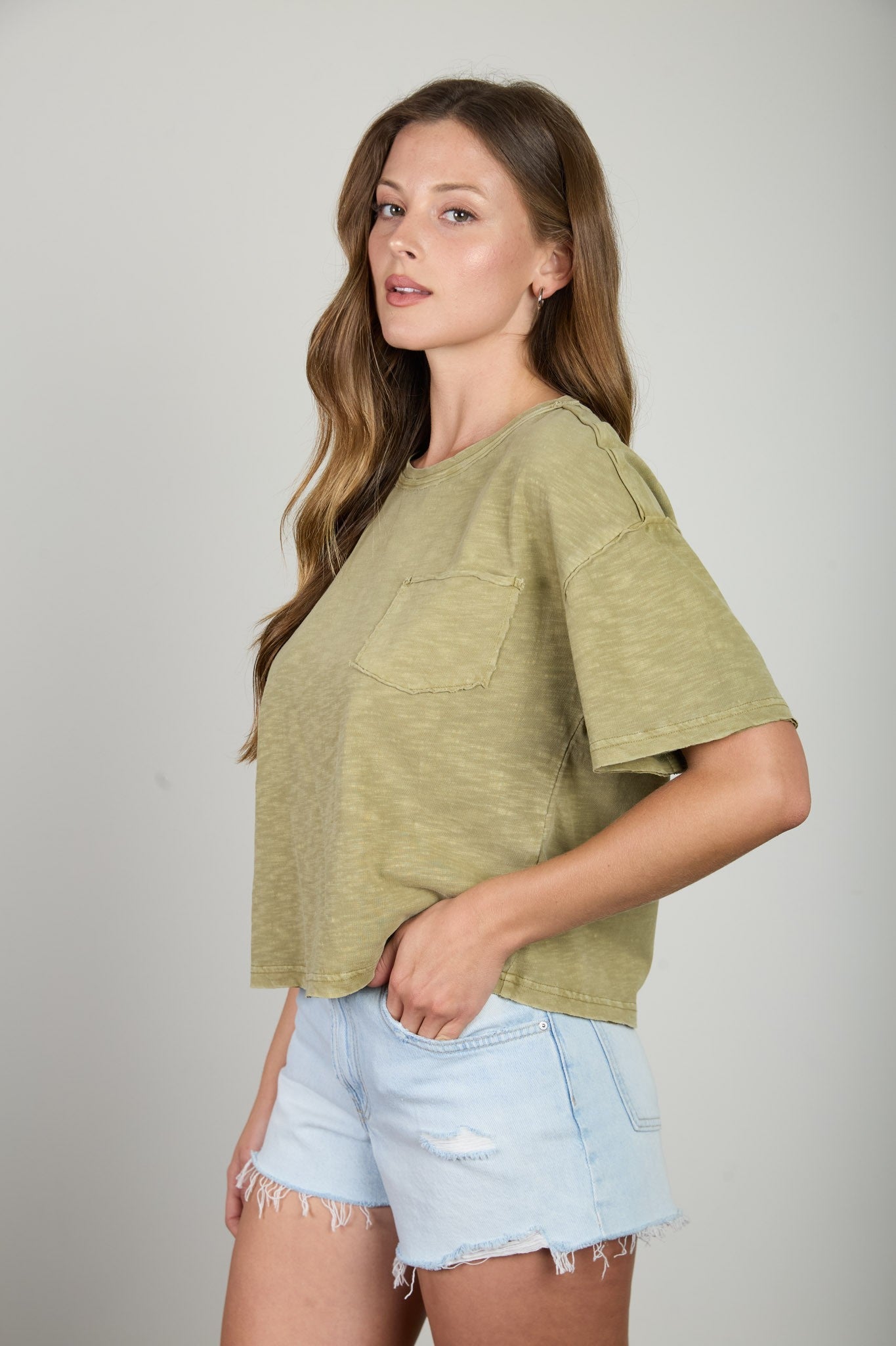 Acid Wash Oversized T-Shirt - Olive