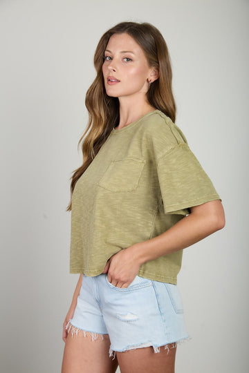 Acid Wash Oversized T-Shirt - Olive