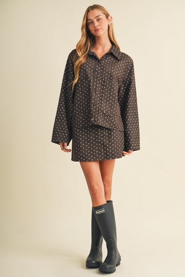 Espresso Polka Dot Chore Jacket and Utility Skirt Set