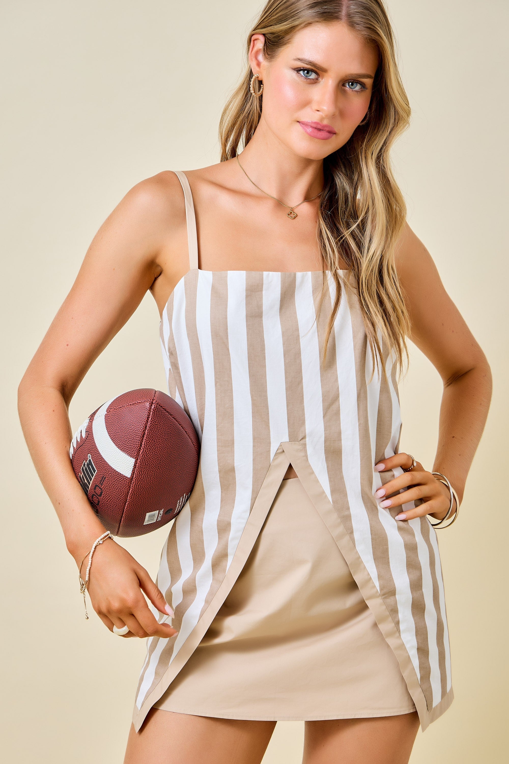 Taupe and White Striped Cutout Skirt Set