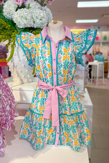 Mint Green Belted Floral Mini Dress