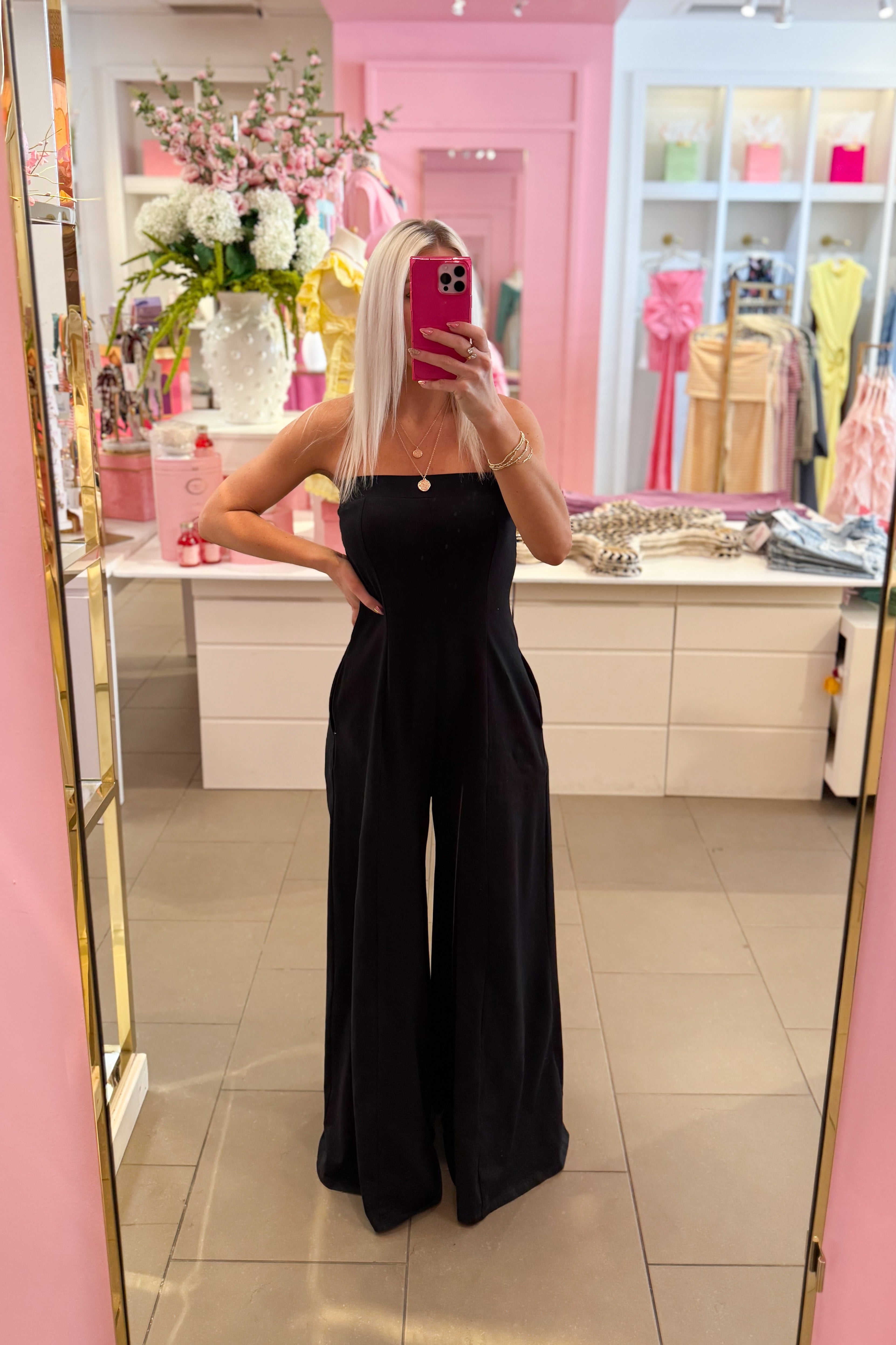 Strapless Wide Leg Jumpsuit - Black