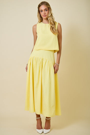 Yellow Gingham Top and Midi Skirt Set