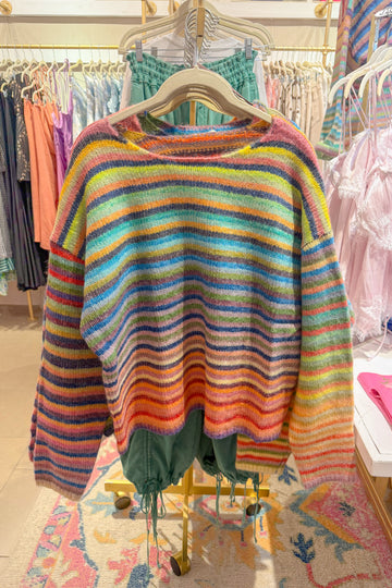 Sunset Rainbow Space Dye Crewneck Knit Sweater