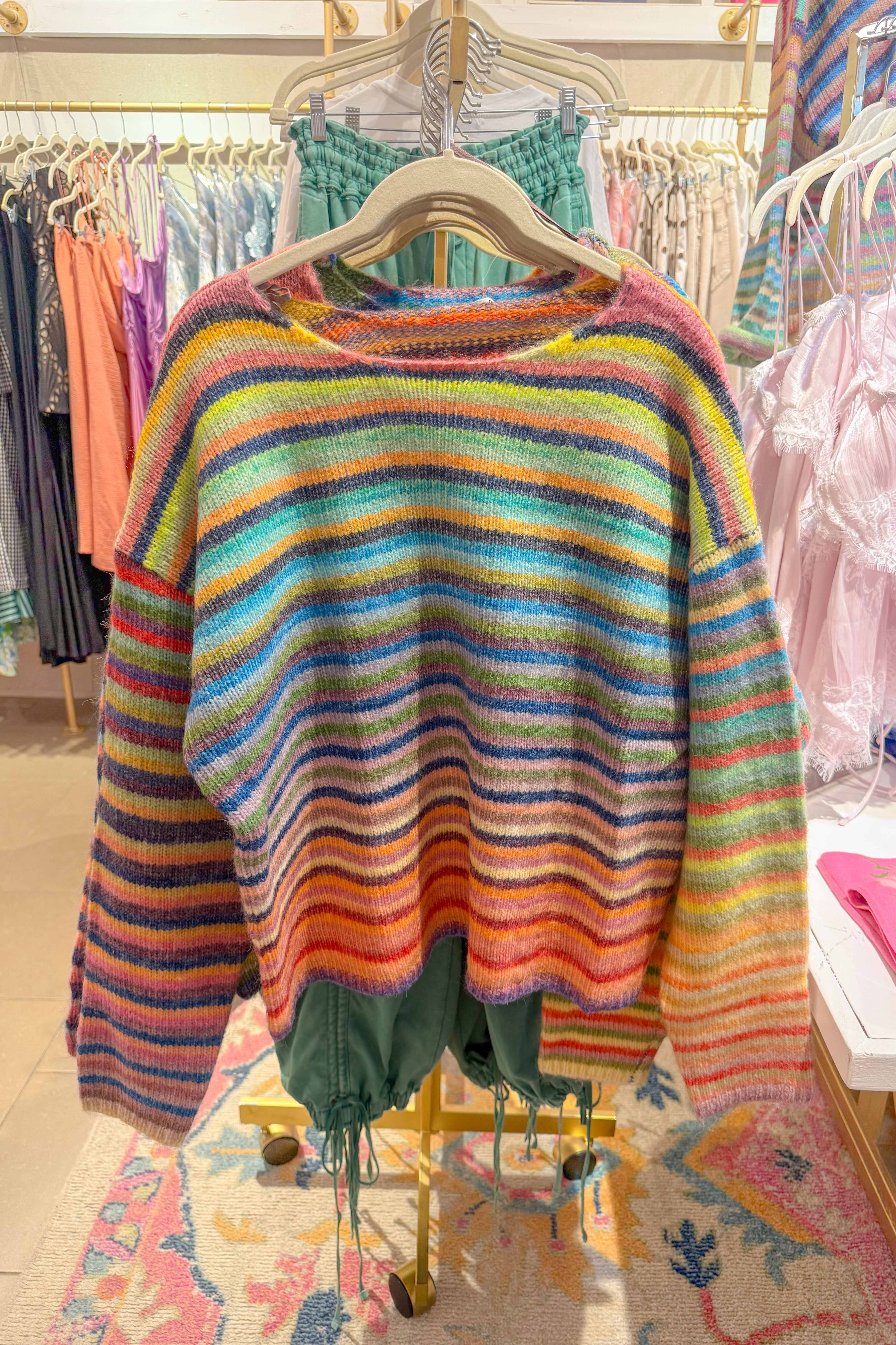 Sunset Rainbow Space Dye Crewneck Knit Sweater