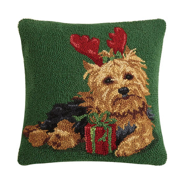 Christmas Yorkshire Terrier Dog Christmas Needle Point Pillow