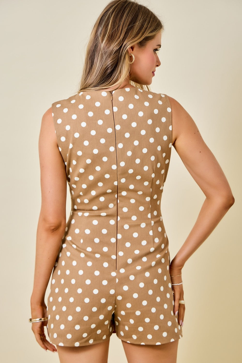 Polka Dot Romper With Scallop Detail