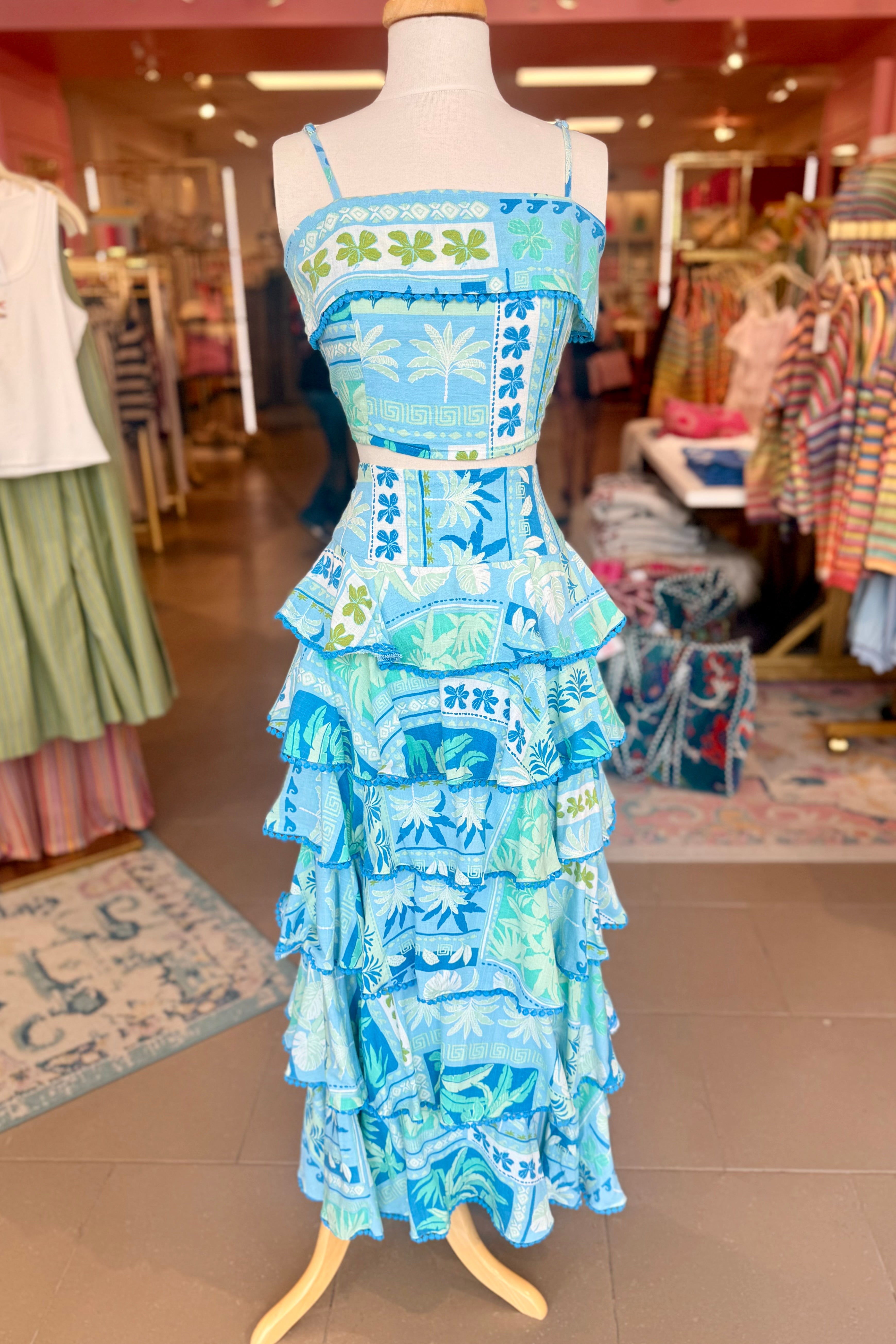 Blue Ruffle Maxi Skirt Set