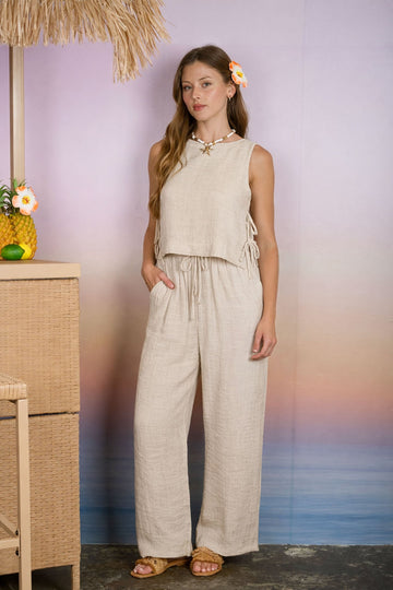 Linen Wide Leg Pants and Top Set