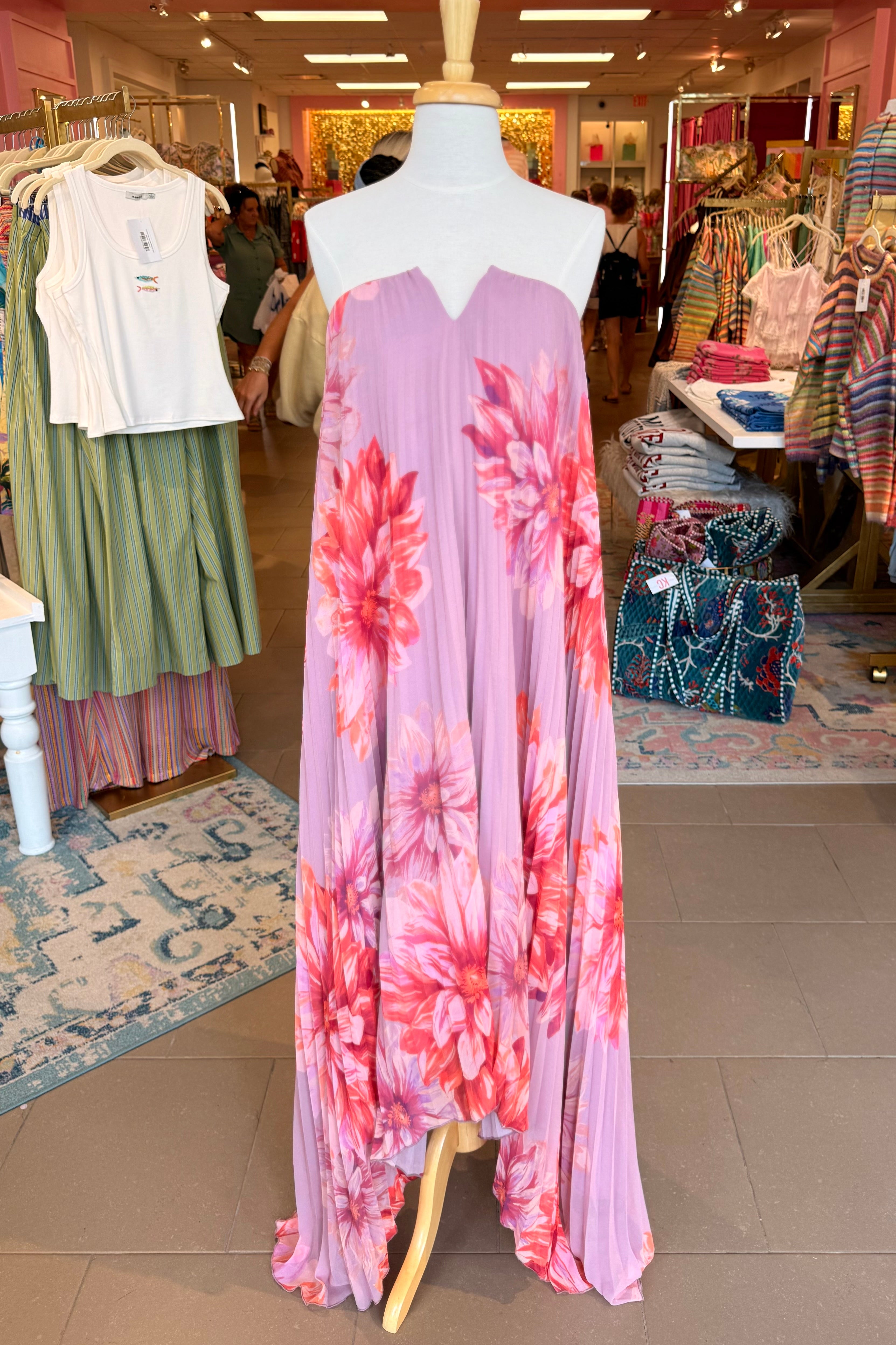 Dahlia Garden Pleated Column Maxi Dress