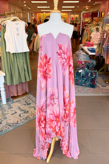 Dahlia Garden Pleated Column Maxi Dress