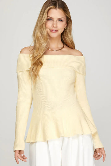 Cream Peplum Off the Shoulder Sweater