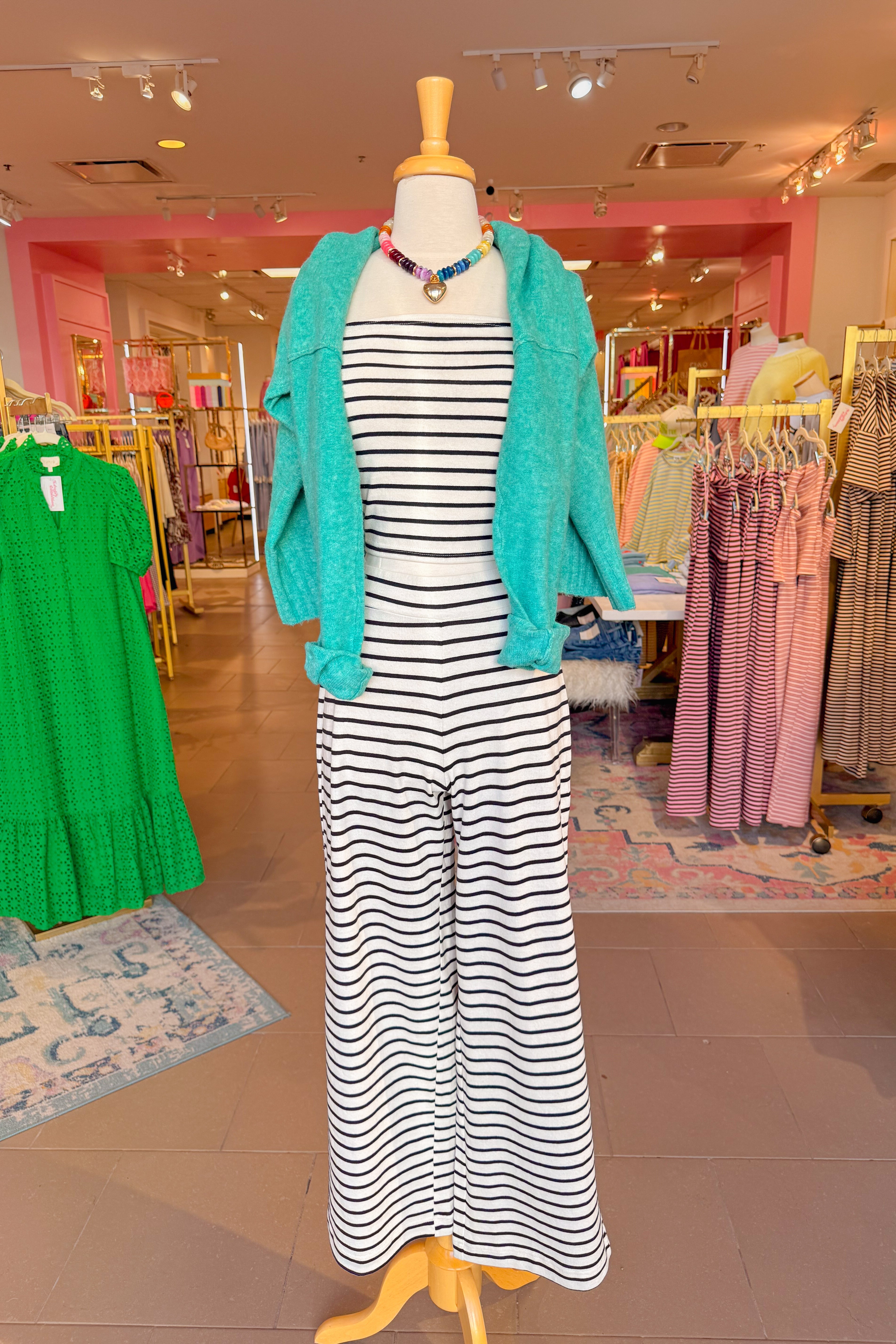 Black and Ivory Striped Tube Top and Pants Set