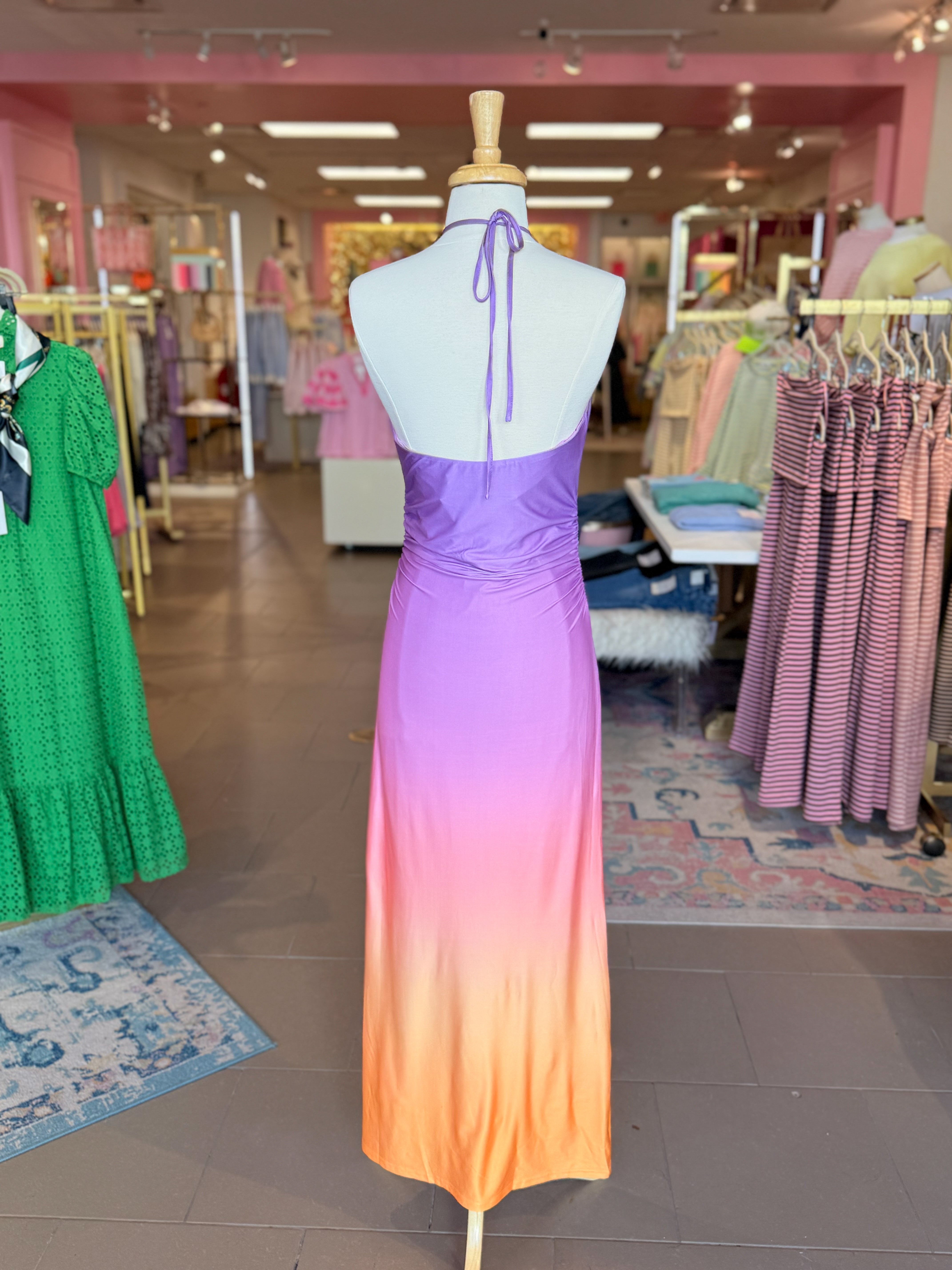 Sunset Ombre Halter Neck Maxi Dress