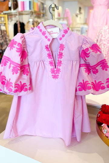 Pink Embroidered Detail Puff Sleeve Top