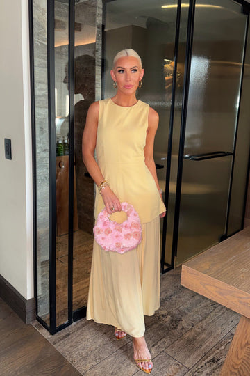 Yellow Sheer Hem Maxi Dress