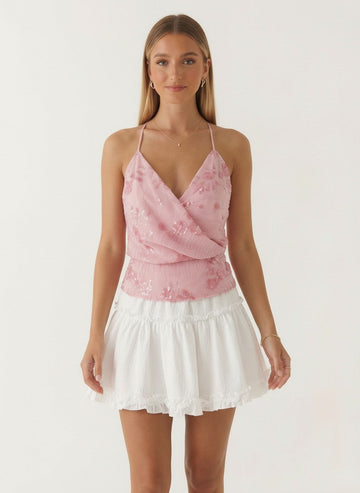 Beaded Floral Top - Pink