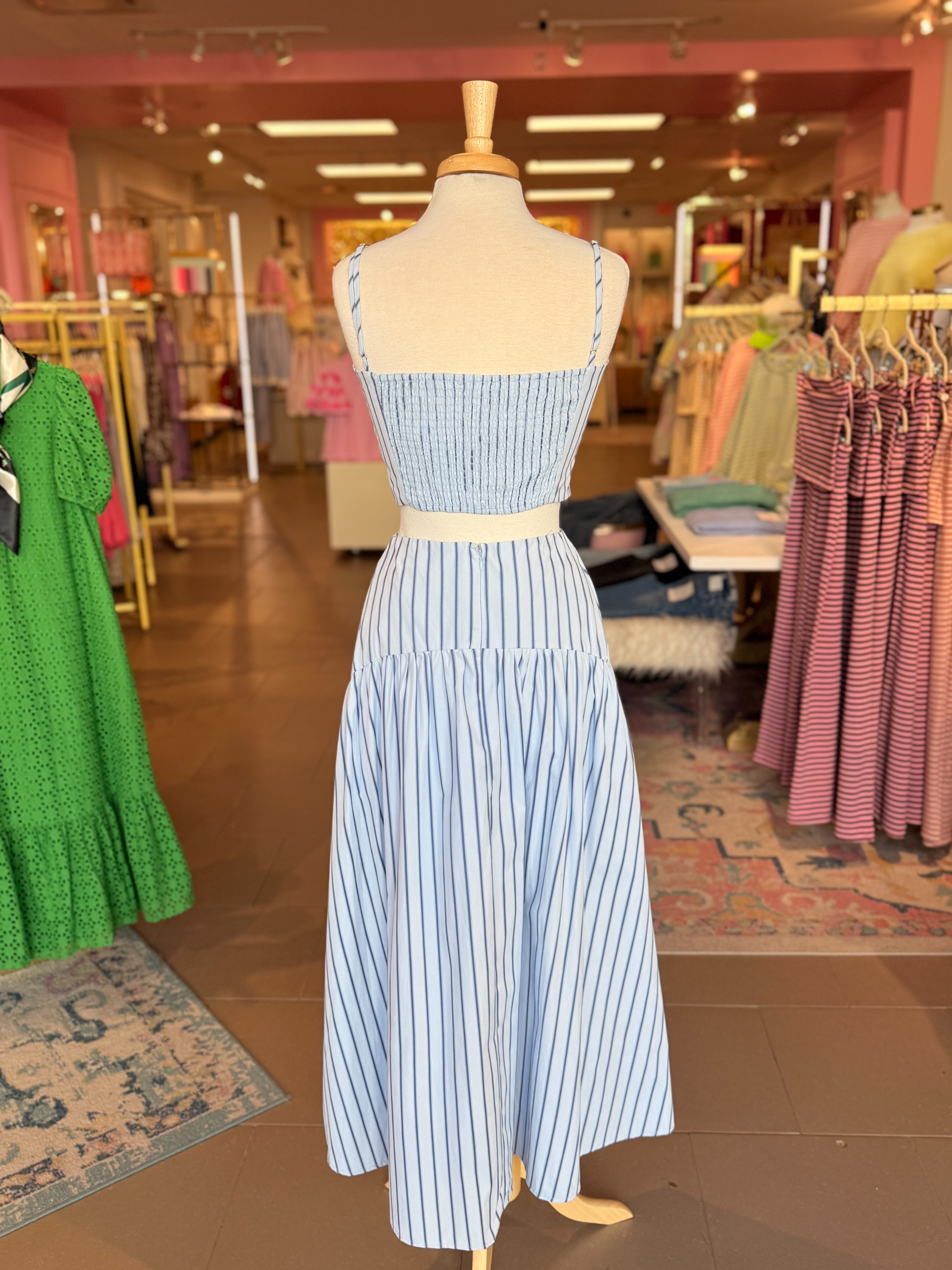 Blue Striped Top and Midi Skirt Set