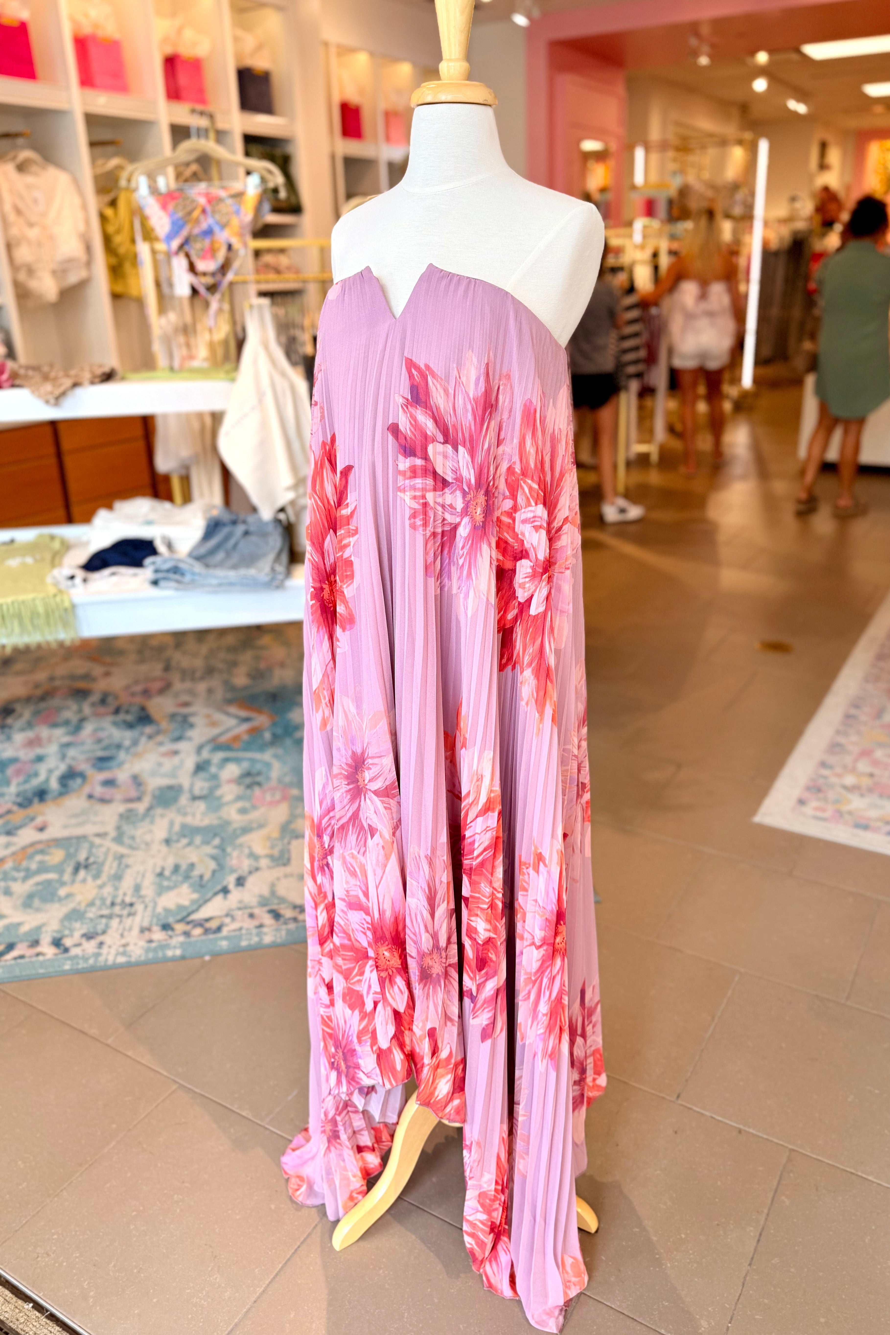 Dahlia Garden Pleated Column Maxi Dress