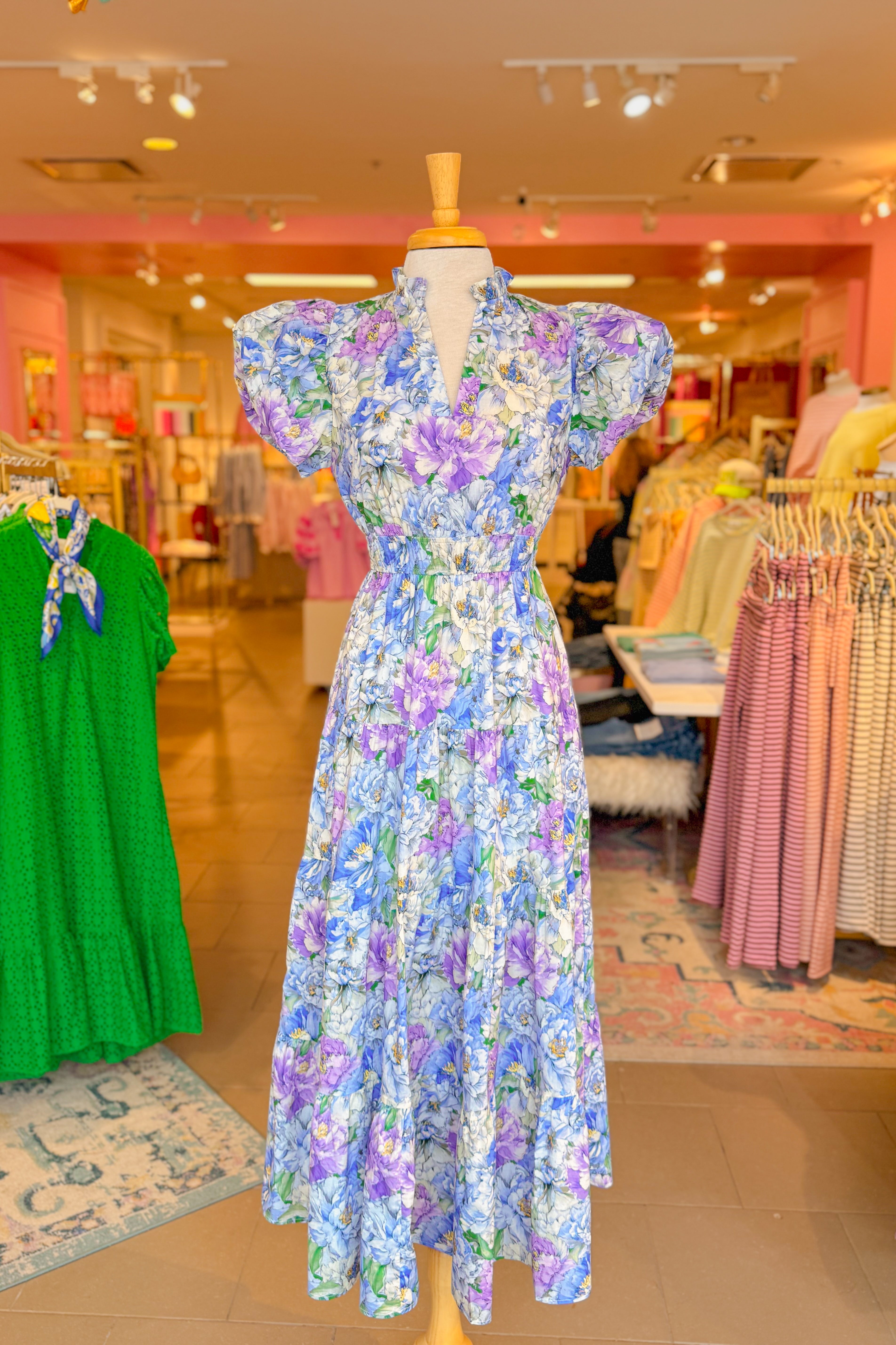 Purple Floral Tiered Ruffle Maxi Dress