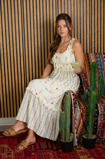 Floral Tiered Ruffle Maxi Dress - Off White
