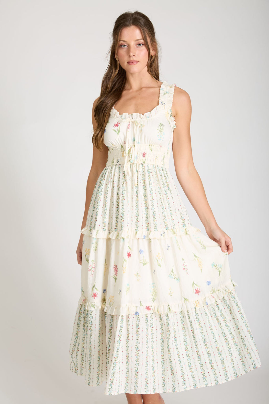 Floral Tiered Ruffle Maxi Dress - Off White