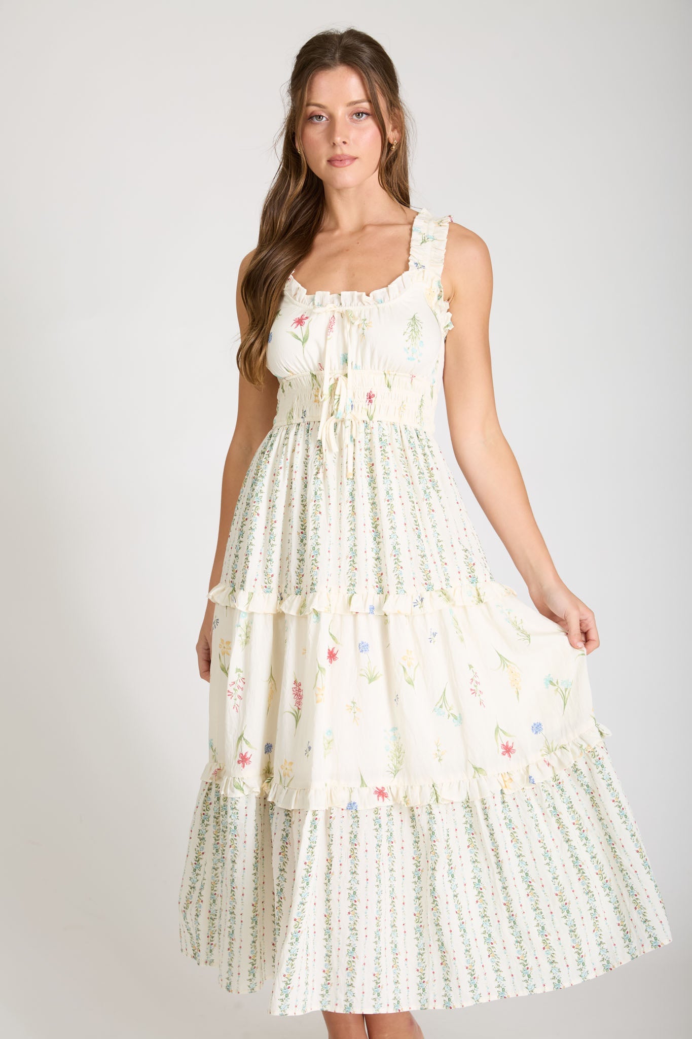 Floral Tiered Ruffle Maxi Dress - Off White