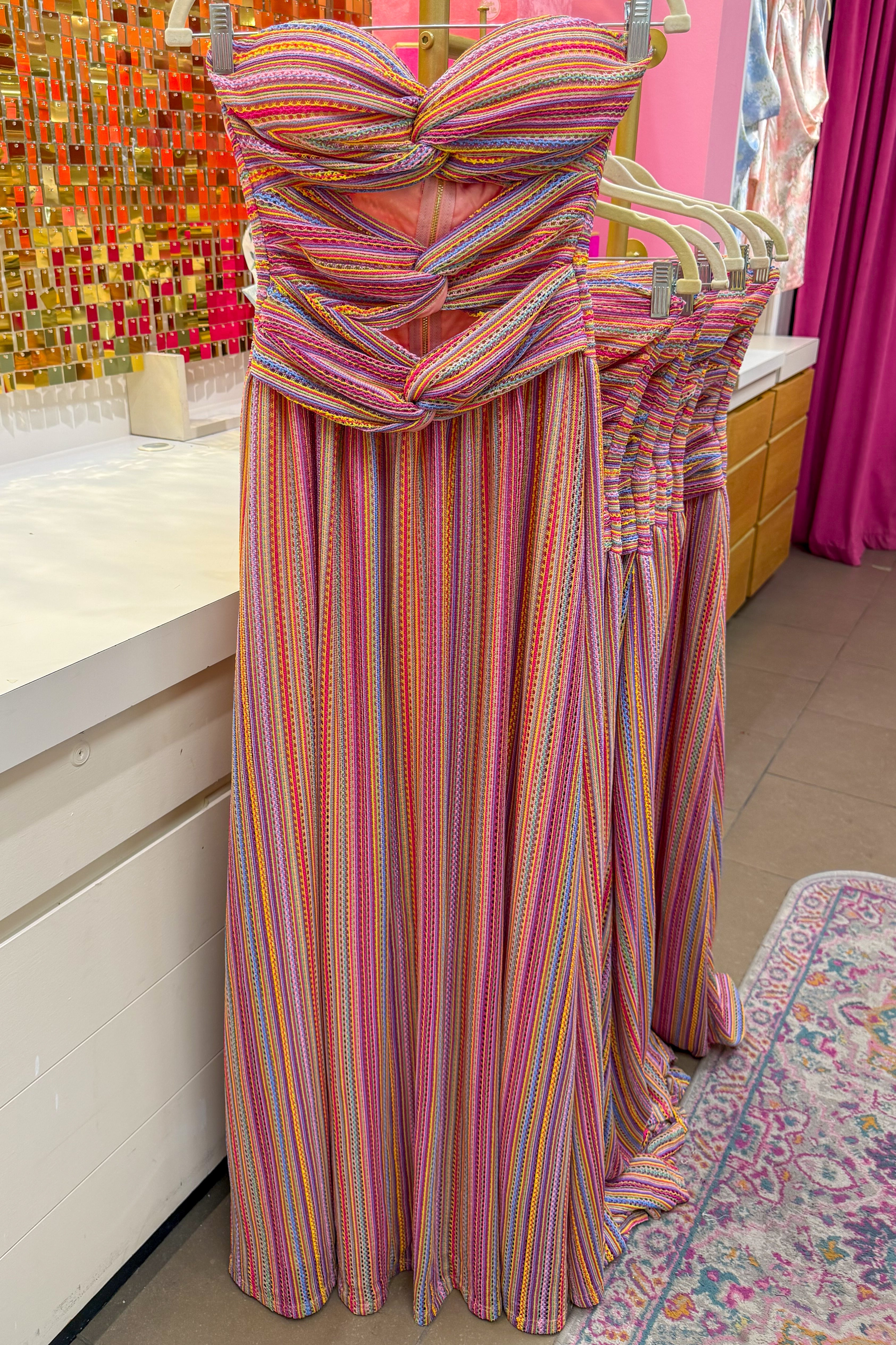 Pink Striped Cutout Maxi Dress